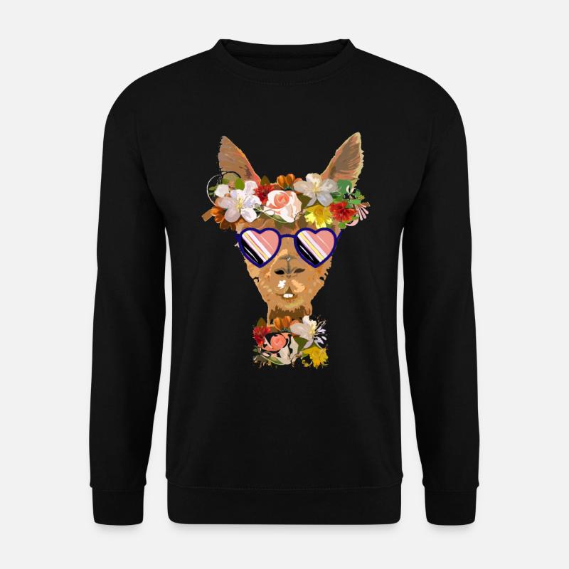Lama mit Blumen und Sonnenbrille - Unisex Pullover - Schwarz