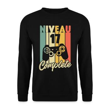 Niveau 17 complete, Cadeau Anniversaire 17 ans - Sweat-shirt Unisexe - noir - Devant - Alina (178cm) & Michal (187cm)