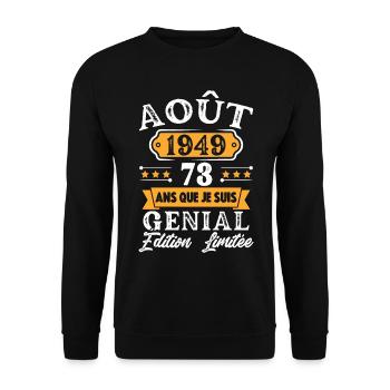 Cadeau D'anniversaire 73 Ans Août 1949 Rétro - Sweat-shirt Unisexe - noir - Devant - Alina (178cm) & Michal (187cm)