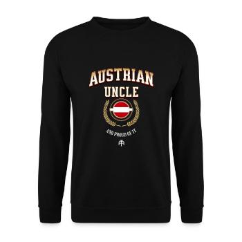 Austrian Uncle Österreich Spruch - Unisex Pullover - Schwarz - Vorne - Alina (178cm) & Michal (187cm)