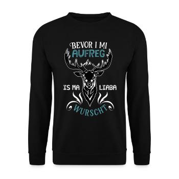 Bevor I mi aufreg is mi liaba wurscht - Unisex Pullover - Schwarz - Vorne - Alina (178cm) & Michal (187cm)