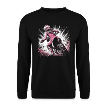 Damen Motocross. Frauen Motorrad Geschenk - Unisex Pullover - Schwarz - Vorne - Alina (178cm) & Michal (187cm)