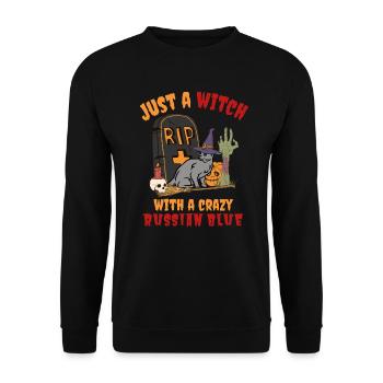 Mignon et effrayant chat d’Halloween bleu russe - Sweat-shirt Unisexe - noir - Devant - Alina (178cm) & Michal (187cm)
