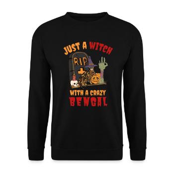 Süße und gruselige Halloween Bengalkatze - Unisex Pullover - Schwarz - Vorne - Alina (178cm) & Michal (187cm)