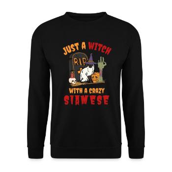 Süße und gruselige Halloween Siamkatze - Unisex Pullover - Schwarz - Vorne - Alina (178cm) & Michal (187cm)