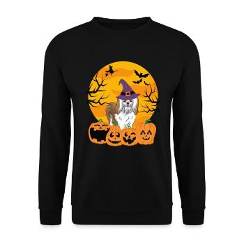 Süßer und gruseliger Shih Tzu Halloween Hund - Unisex Pullover - Schwarz - Vorne - Alina (178cm) & Michal (187cm)