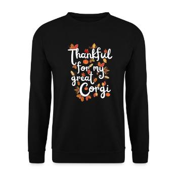 Thankful for my Corgi Hund Herbst Blätter - Unisex Pullover - Schwarz - Vorne - Alina (178cm) & Michal (187cm)