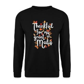 Thankful for my Malinois Hund Herbst Blätter - Unisex Pullover - Schwarz - Vorne - Alina (178cm) & Michal (187cm)