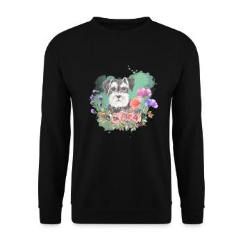Schnauzer Cottagecore Wasserfarben Blumen - Unisex Pullover - Schwarz - Vorne - Alina (178cm) & Michal (187cm)