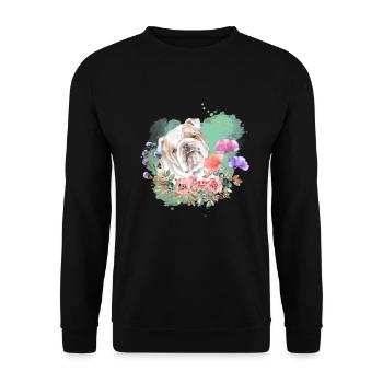 Bulldogge Cottagecore Wasserfarben Blumen - Unisex Pullover - Schwarz - Vorne - Alina (178cm) & Michal (187cm)