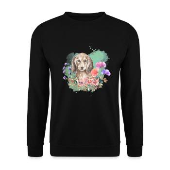 Dackel Cottagecore Wasserfarben Blumen - Unisex Pullover - Schwarz - Vorne - Alina (178cm) & Michal (187cm)