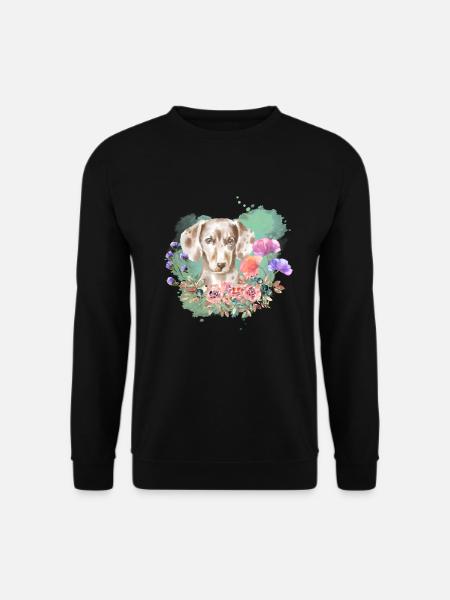 Dackel Cottagecore Wasserfarben Blumen - Unisex Pullover - Schwarz