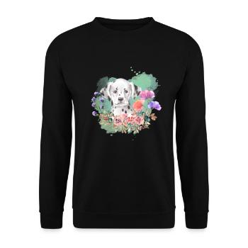Dalmatiner Welpe Cottagecore Wasserfarben Blumen - Unisex Pullover - Schwarz - Vorne - Alina (178cm) & Michal (187cm)