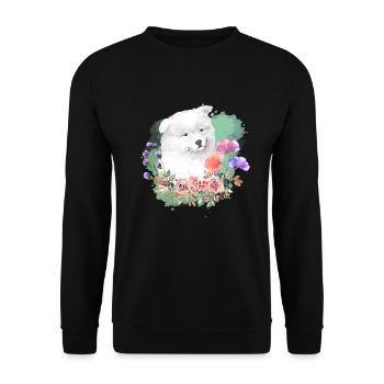 Samojede Cottagecore Wasserfarben Blumen - Unisex Pullover - Schwarz - Vorne - Alina (178cm) & Michal (187cm)