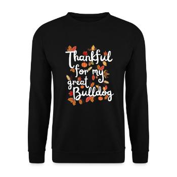 Thankful for my Bulldog Hund Herbst Blätter - Unisex Pullover - Schwarz - Vorne - Alina (178cm) & Michal (187cm)