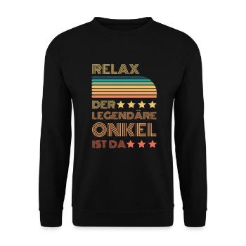 Relax der Legendäre Onkel ist hier Retro - Unisex Pullover - Schwarz - Vorne - Alina (178cm) & Michal (187cm)