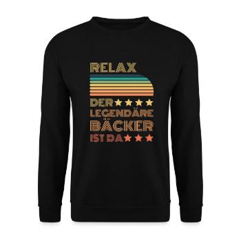 Relax der Legendäre Bäcker ist da Retro - Unisex Pullover - Schwarz - Vorne - Alina (178cm) & Michal (187cm)