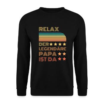 Relax der Legendäre Papa ist hier Retro - Unisex Pullover - Schwarz - Vorne - Alina (178cm) & Michal (187cm)