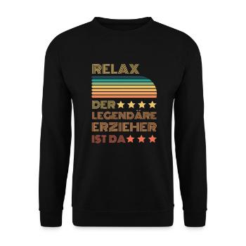 Relax der Legendäre Erzieher ist da Retro - Unisex Pullover - Schwarz - Vorne - Alina (178cm) & Michal (187cm)
