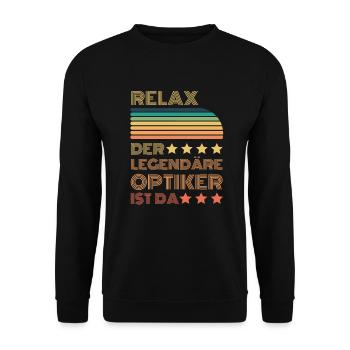 Relax der Legendäre Optiker ist hier Retro - Unisex Pullover - Schwarz - Vorne - Alina (178cm) & Michal (187cm)