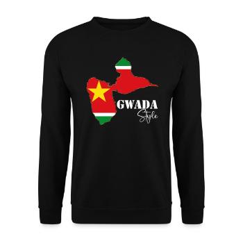 Gwada Style Map Guadeloupe Flag - Unisex Sweatshirt - black - Front - Alina (178cm) & Michal (187cm)