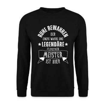 Legendärer Fleischer Meister Beruf - Unisex Pullover - Schwarz - Vorne - Alina (178cm) & Michal (187cm)