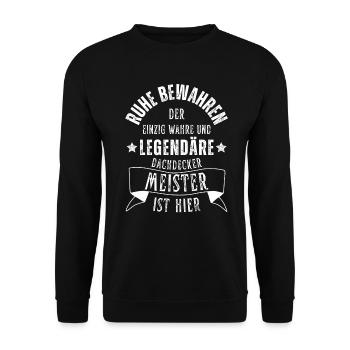 Legendärer Dachdecker Meister Beruf - Unisex Pullover - Schwarz - Vorne - Alina (178cm) & Michal (187cm)