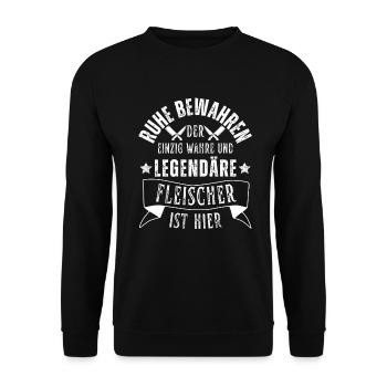 Legendärer Fleischer Beruf Metzger Schlachter - Unisex Pullover - Schwarz - Vorne - Alina (178cm) & Michal (187cm)