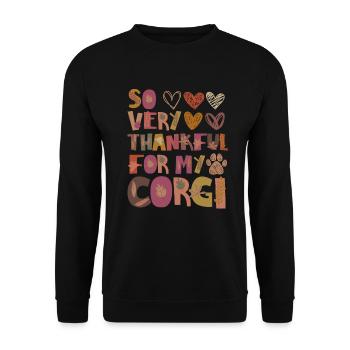 Thankful for my Corgi Hund Herbst Dankbarkeit - Unisex Pullover - Schwarz - Vorne - Alina (178cm) & Michal (187cm)