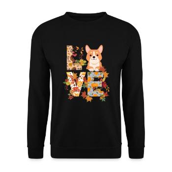 süßer Corgi Hund Herbst Dankbarkeit Liebe - Unisex Pullover - Schwarz - Vorne - Alina (178cm) & Michal (187cm)