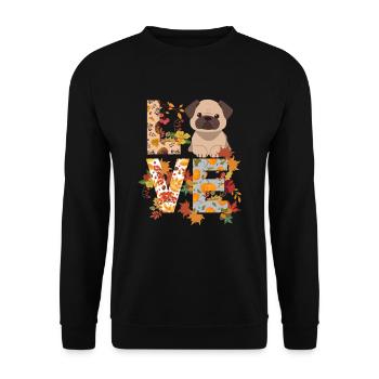 süßer Mops Hund Herbst Dankbarkeit Liebe - Unisex Pullover - Schwarz - Vorne - Alina (178cm) & Michal (187cm)