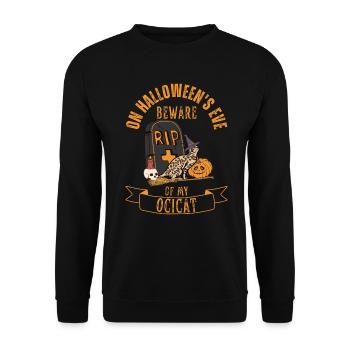 Cute and creepy Ocicat Halloween cat - Unisex Sweatshirt - black - Front - Alina (178cm) & Michal (187cm)
