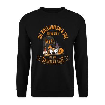 Mignon et effrayant American Curl chat d’Halloween - Sweat-shirt Unisexe - noir - Devant - Alina (178cm) & Michal (187cm)