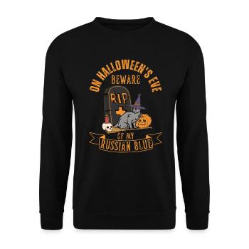 Mignon et effrayant chat d’Halloween bleu russe - Sweat-shirt Unisexe - noir - Devant - Alina (178cm) & Michal (187cm)