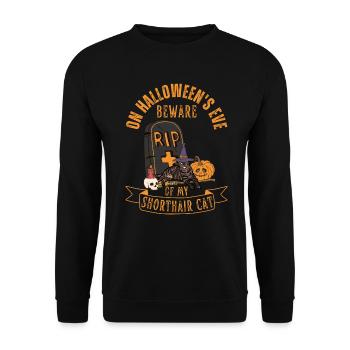 Cute and creepy shorthair cat Halloween - Unisex Sweatshirt - black - Front - Alina (178cm) & Michal (187cm)