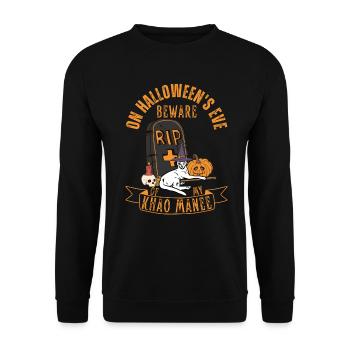 Süße und gruselige Khao Manee Halloween Katze - Unisex Pullover - Schwarz - Vorne - Alina (178cm) & Michal (187cm)