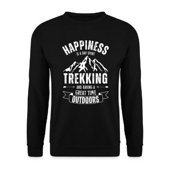 Le bonheur est une journée passée à faire du trekking. Randonnée nature. - Sweat-shirt Unisexe - noir - Devant - Alina (178cm) & Michal (187cm)