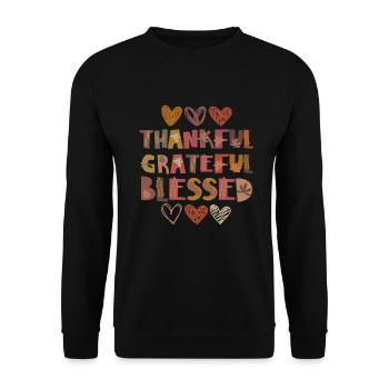 Thankful Grateful Blessed Herbst Dankbarkeit - Unisex Pullover - Schwarz - Vorne - Alina (178cm) & Michal (187cm)