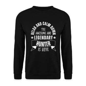Relax the Legendary Hunter is retro here - Unisex Sweatshirt - black - Front - Alina (178cm) & Michal (187cm)