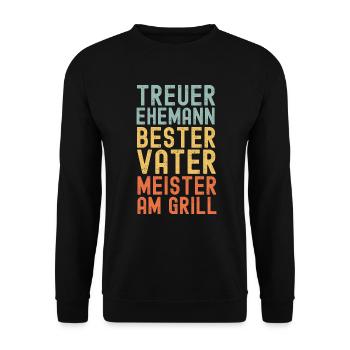 Ehemann Vater Papa Grillmeister BBQ Held Legende - Unisex Pullover - Schwarz - Vorne - Alina (178cm) & Michal (187cm)
