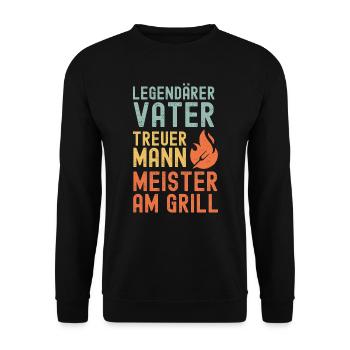 Ehemann Vater Papa Grillmeister BBQ Held Legende - Unisex Pullover - Schwarz - Vorne - Alina (178cm) & Michal (187cm)