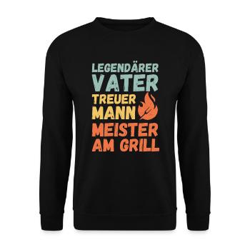 Ehemann Vater Papa Grillmeister BBQ Held Legende - Unisex Pullover - Schwarz - Vorne - Alina (178cm) & Michal (187cm)