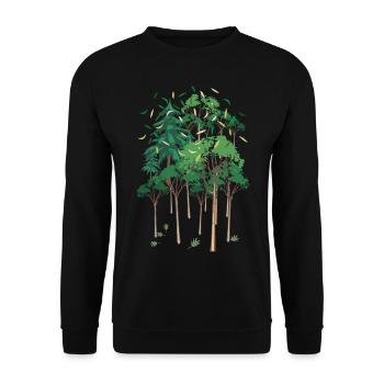 01 Grüner Wald Bäume Blätter Natur - Unisex Pullover - Schwarz - Vorne - Alina (178cm) & Michal (187cm)