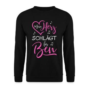 Mein Herz schlägt für Ben pink - Unisex Pullover - Schwarz - Vorne - Alina (178cm) & Michal (187cm)