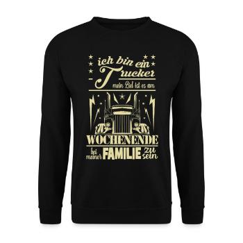 Trucker am Wochenende - Unisex Pullover - Schwarz - Vorne - Alina (178cm) & Michal (187cm)