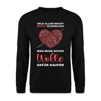 Geld macht nicht glücklich man muss Wolle kaufen - Unisex Pullover - Schwarz - Vorne - Alina (178cm) & Michal (187cm)