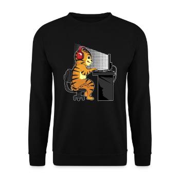 Spielender Tiger - Unisex Pullover - Schwarz - Vorne - Alina (178cm) & Michal (187cm)