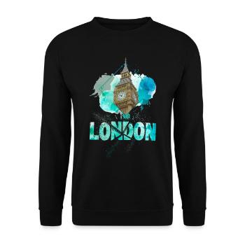 London England UK Stadt Skyline Splash Bunt - Unisex Pullover - Schwarz - Vorne - Alina (178cm) & Michal (187cm)
