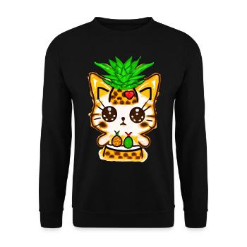 Ananas Katze - Unisex Pullover - Schwarz - Vorne - Alina (178cm) & Michal (187cm)