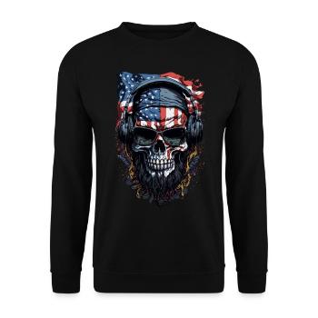 Cool USA Flair : Tête de mort, drapeau et lunettes de soleil - Sweat-shirt Unisexe - noir - Devant - Alina (178cm) & Michal (187cm)